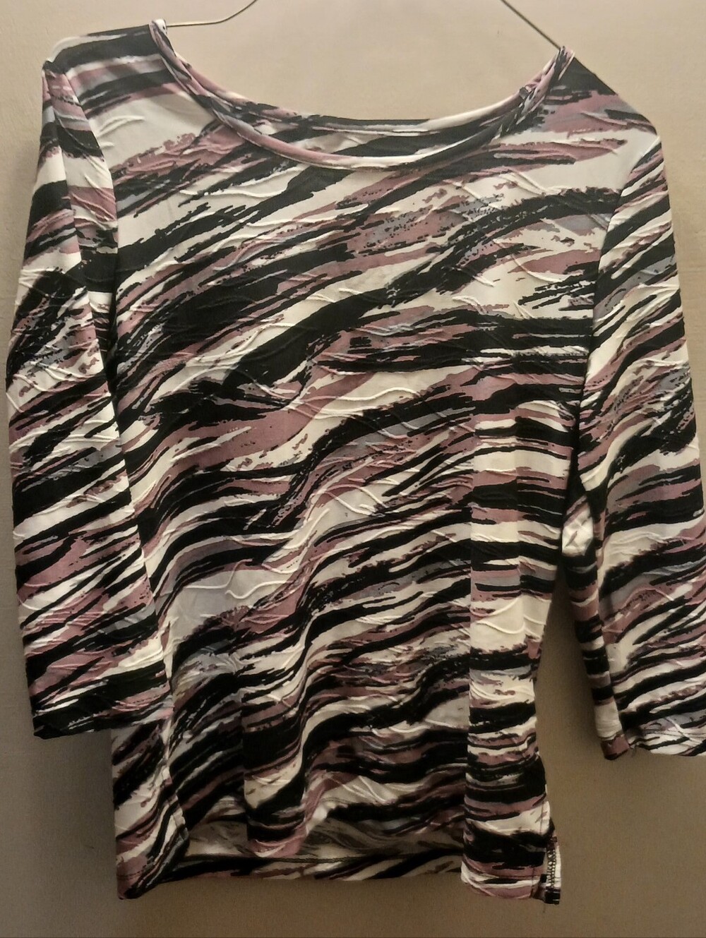 Womens Pink Black White Wave-Print Boatneck Top